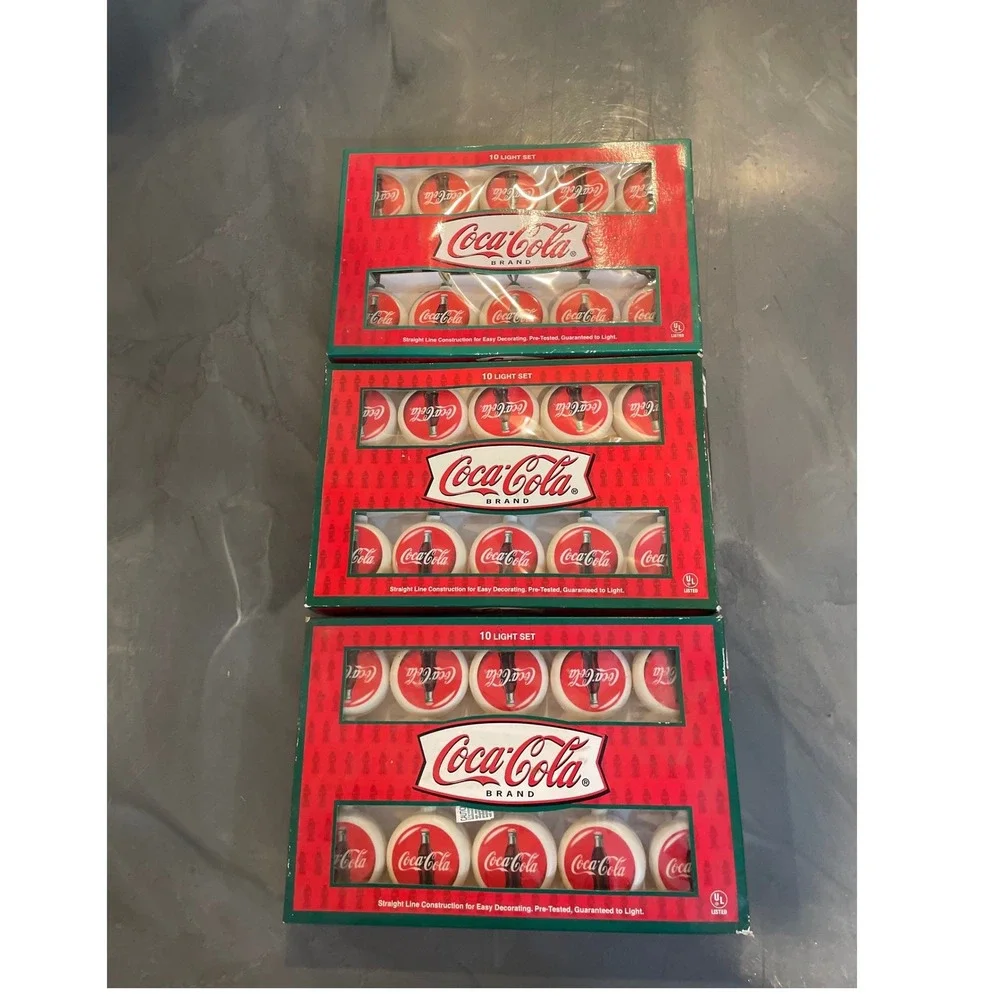 Coca-Cola Lot of 3 10 Light Set Circle‎ Logo Kurt S Adler Christmas String Light